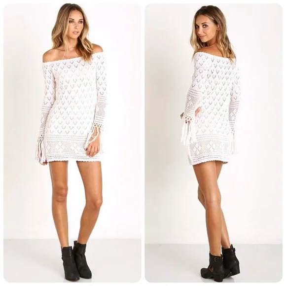 EUC Spell & the Gypsy Collective White Leila off the Shoulder Mini Dress - Picture 4 of 17
